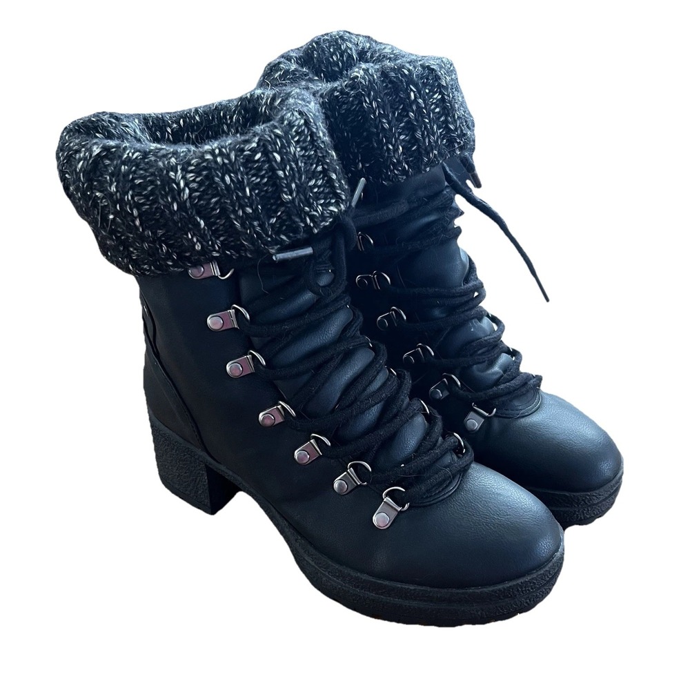 Circus by Sam Edelman‎ Cardigan Black Lace-Up Knit Cuff Ankle Boots Women's 6.5M